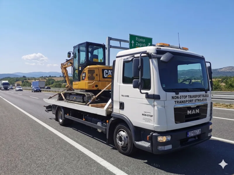Prijevoz radnih strojeva Zagreb – transport bagera i teške opreme na platformi