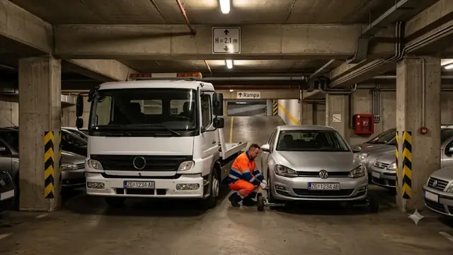 Izvlačenje vozila iz podzemne garaže u Zagrebu